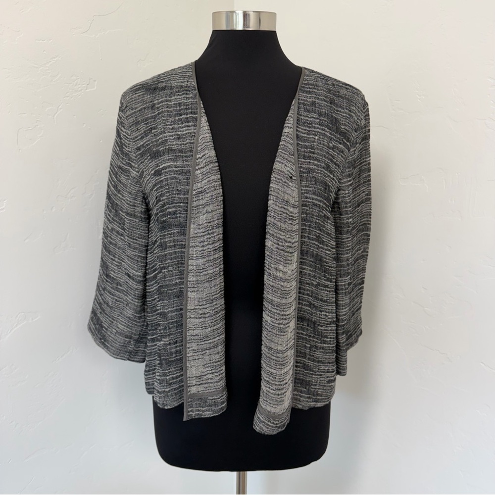 Eileen Fisher Charcoal Woven Linen Blend Open Front Cardigan Size M/P
